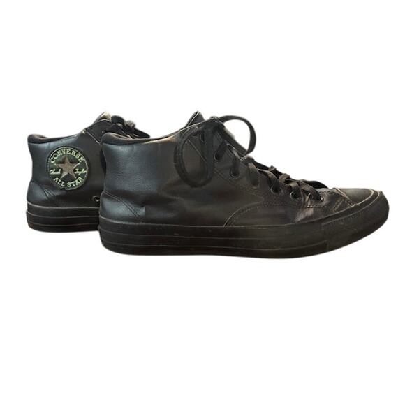 Converse Black Sneakers faux leather high tops unisex men's 11.5 women's 13.5 - Picture 2 of 9